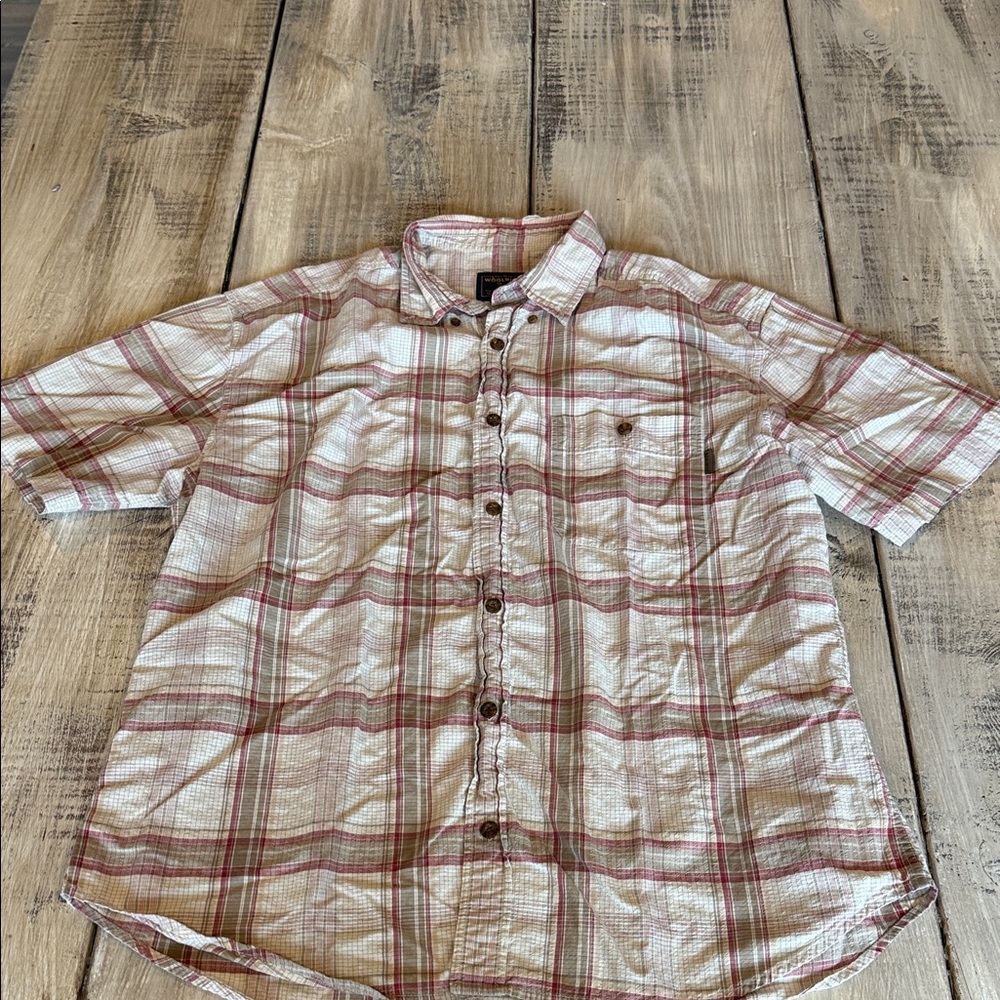 Woolrich Men's Red and Cream Plaid Button Down Shirt